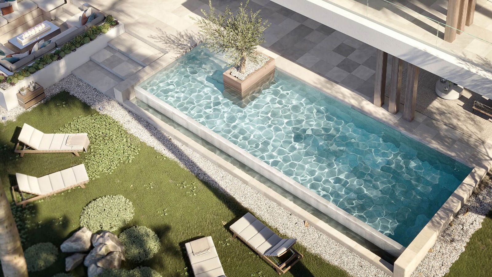 Luxuriöse Villa Azahar Garten mit Pool und Sonnenliegen